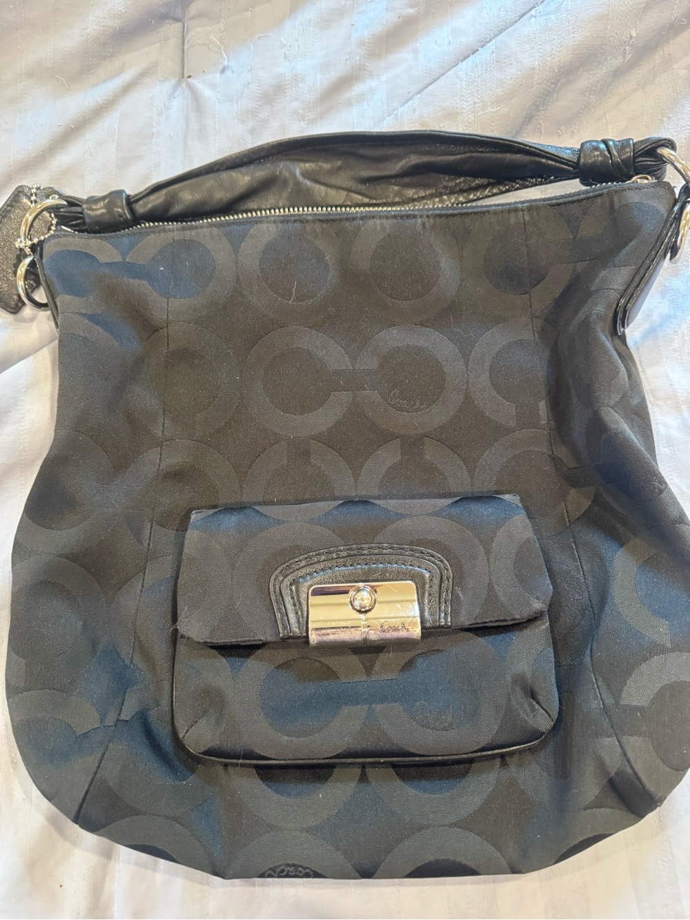 Coach Black Signature Canvas Shoulder Bag with Front Pocket
